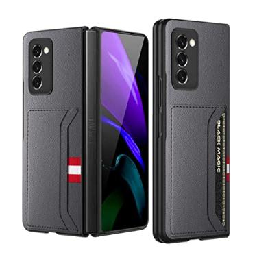 Imagem de Com suporte para cartão, bolsa de couro para Samsung Galaxy Z Fold 3 4 Fold4 Fold2 Fold3 5G Fold 2 Capa protetora anti-riscos, cinza, para Galaxy Z Fold 2