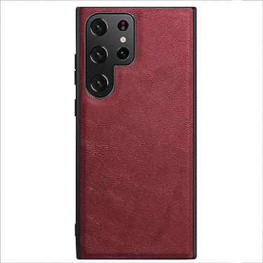 Imagem de LXURY Capa para Samsung Galaxy S23 Ultra/S23 Plus/S23, capa de couro empresarial ultrafina com proteção de câmera de tela premium TPU macio, vermelho, S23 de 6,1 polegadas