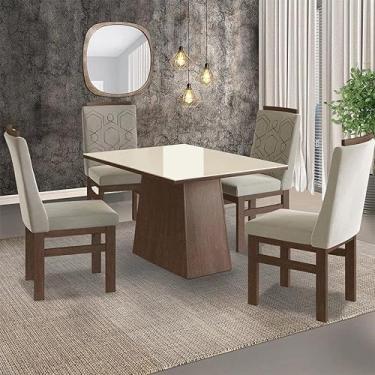 Imagem de Conjunto Sala de Jantar Mesa 90x120cm Tampo Vidro com 4 Cadeiras Madeira Maciça Tecido Joli Zamarchi