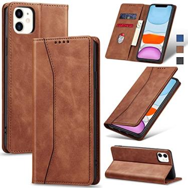 Imagem de Jasonyu Flip Carteira Capa para iPhone 11,Capinha Folio Magnética de Couro com Suporte para Cartão,Suporte para Chute - Protetora Durável de TPU à Prova de Choque para Telefone,Marrom