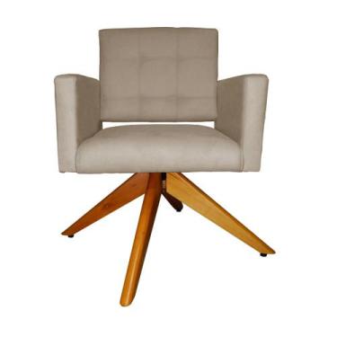 Imagem de Poltrona Decorativa Camila Pés Madeira Giratório Suede Capuccino - DS 
