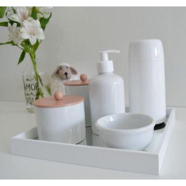 Imagem de Kit Higiene Porcelana Bebê Bandeja Espelho Mdf Cuidados Bebê K162 - Ci