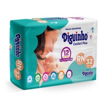 Imagem de Fralda Descartavel Infantil Diguinho Plus RN - 32 Unidades