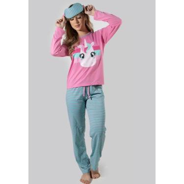 Imagem de Pijama Longo Unicórnio Adulto Com Tapa Olho Moda De Dormir RLC Modas, 