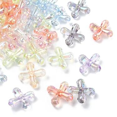 Imagem de LiQunSweet 50 contas de acrílico com cruz transparente de cores mistas, crucifixo religioso, contas de Jesus para joias DIY, pulseira, colar, brinco, bolsa de artesanato, chaveiro