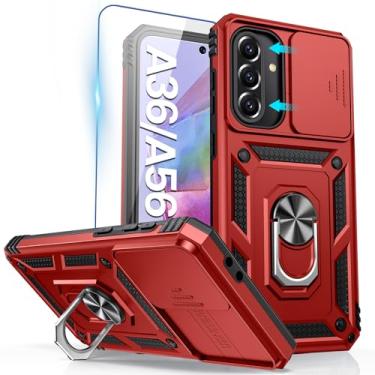 Imagem de Goton Capa compatível com Samsung Galaxy A36 A56 5G com capa para câmera e anel de suporte com protetor de tela de vidro temperado, capa protetora à prova de choque de grau militar
