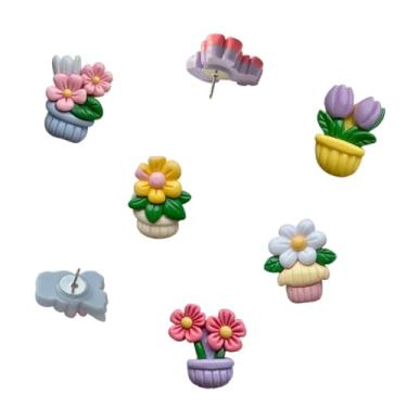 Imagem de LLHDKF 50 pçs tachinha de tulipa fofa decorativa tachinha de polegar adequada para escritório, quadro de avisos doméstico, placa de madeira macia, decoração