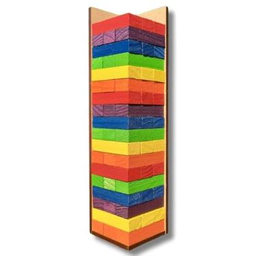 Imagem de Caiu Perdeu Colorido em Madeira 54 Peças com Dado - Torre do Equilíbrio Maluca Tombou Perdeu