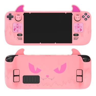 Imagem de PlayVital Cute Demon Protective Case for Steam Deck LCD & OLED, Kawaii Anti-Slip Protector for Steam Deck OLED with Thumb Grip Caps & Trackpads Stickers & Back Button Enhancement Set - Pink