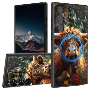 Imagem de Capa magnética para Samsung Galaxy S25 Ultra com suporte de capa de câmera, camada dupla robusta durável resistente a quedas compatível com MagSafe Capa de telefone para S25 Ultra 6,9 polegadas, vaca
