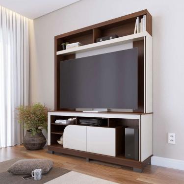 Imagem de Estante para TV Até 65 Polegadas Silvestre 2 Portas Nogueira Real/Off White Matte - Pnr Móveis