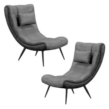 Imagem de Kit 2 Poltronas Decorativas Sala De Estar Com Almofada E Pés Palito Lord Facto Dunas Preto - Ibiza