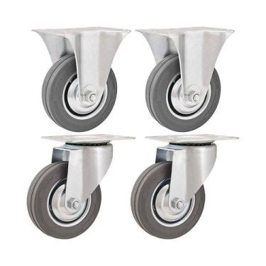 Imagem de Kit 4 un rodízio roda fixo giratório borracha cinza 4" 60kg - VONDER