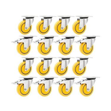 Imagem de Kit 16 un rodízio roda giratório freio pvc amarela 3" 76mm - VONDER