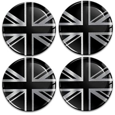 Imagem de Biomar Labs 4 x 45 mm adesivos de silicone gel 3D para calotas tampa do cubo da roda adesivos adesivos adesivos UK Union Jack bandeira prata preto A 10845