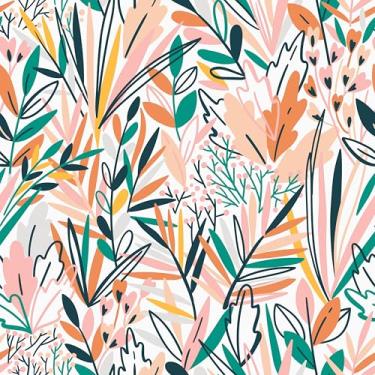 Imagem de Mangoloo Papel de parede floral multicolorido, papel de parede boho folha autoadesivo removível para locatário papel de contato de bancada para armários berçário banheiro quarto 44,5 x 200,2 cm