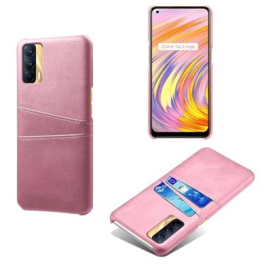Imagem de Capas Compatível com OPPO Realme V15 5G,tampa protetora de couro falso,design de saco de cartão com 2 fendas de cartão atrás,proteção anti-impressão digital e anti-gota-Pink