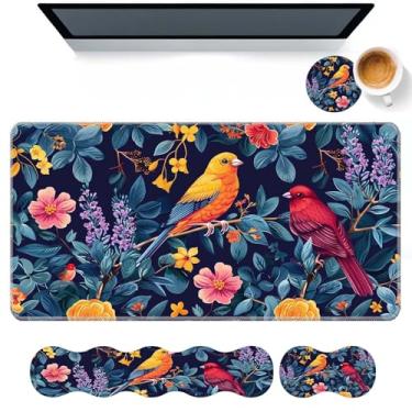 Imagem de DHEEBFWE Conjunto de mouse pad com teclado, mesa grande + descanso de pulso para teclado + suporte de pulso + porta-copos para digitação fácil, alívio da dor, antiderrapante, suporte de pulso