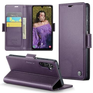 Imagem de Phernykas Capa carteira para Samsung A15 com suporte para cartão, fecho magnético com bloqueio de RFID, à prova de choque, capa protetora de couro PU para carteira flip Samsung A15 - Roxa