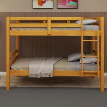 Imagem de Beliche Solteiro Madeira Maciça Cor Mel com Grade de Proteção