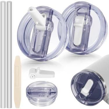 Imagem de ANTAND Tampa de canudo dobrável de 396 g para acessórios Stanley Cup, pacote com 2 tampas à prova de vazamento para copos Stanley de 400 ml, substituição removível sem derramamento (branco, branco)