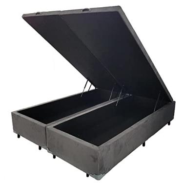 Imagem de Base Cama Box Com Baú Solteiro, Queen, Casal, King Suede Cinza (Cinza, Queen)