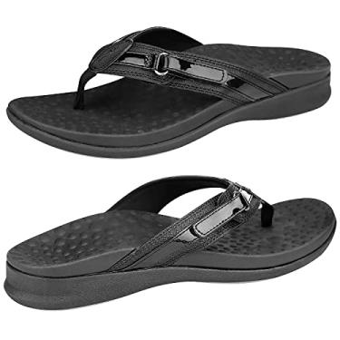 Imagem de Sandálias ortopédicas femininas Seymour Footminders – Suporte ortopédico do arco e conforto, Preto, 6