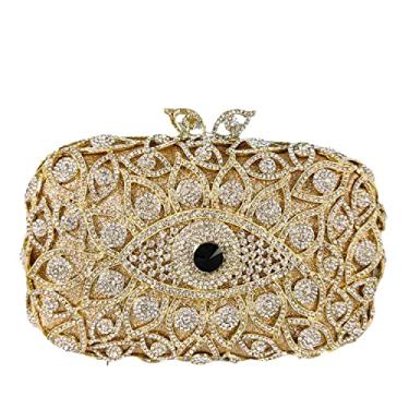 Imagem de Boutique De FGG Bolsa Clutch Com Fecho Olho Grego Para Mulheres, Noite Glitter, Cristal, Festa, Jantar, Mão Strass, Mini, 438-Dourado E Prateado