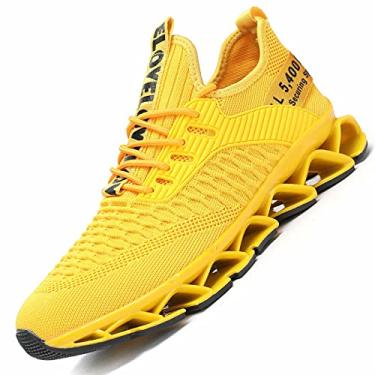 Imagem de Chopben Tênis De Corrida Masculino Blade Antiderrapante, Fashion, Respirável, Malha, Casual, Atlético, Leve, Caminhada, Amarelo 9.5