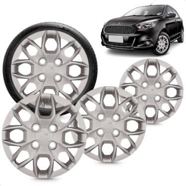 Imagem de Kit 4 Calotas Ka Hatch Sedan 15 E 18 Aro 14 Prata Cubo Baixo Grid
