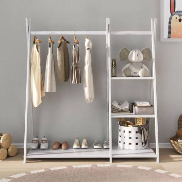Imagem de Guarda Roupa Infantil Branco Arara Madeira Montessori Lotte