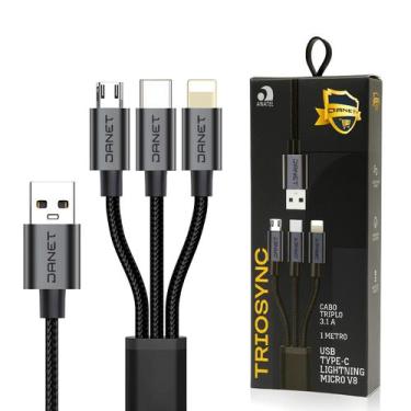 Imagem de Cabo Carregador Usb Com Lightning Tipo-C V8 3 Em 1 3.1A - Danet