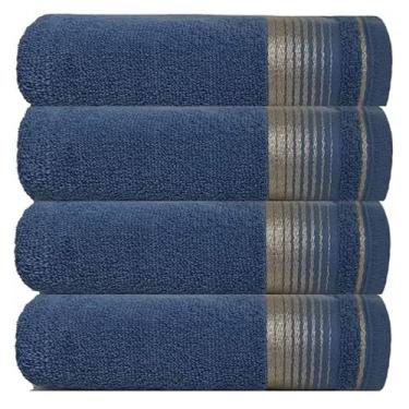 Imagem de KIT 4 Toalhas de Banho 75x150cm 100% Algodão Absorvente e Macia Hotel Academia Enxoval Adulto Premium (4- AZUL)