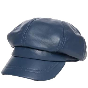 Imagem de Chapéu octogonal feminino de pele de carneiro de inverno de couro genuíno pintor coreano boina azul G 55 56 cm