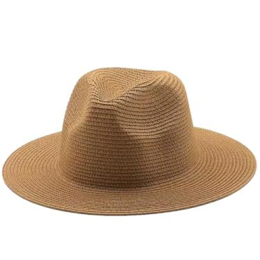 Imagem de Chapéu de palha masculino e feminino balde de verão chapéu de palha panamá festa ao ar livre piquenique para-sol bacia chapéu cáqui placa de luz XL58-60 cm