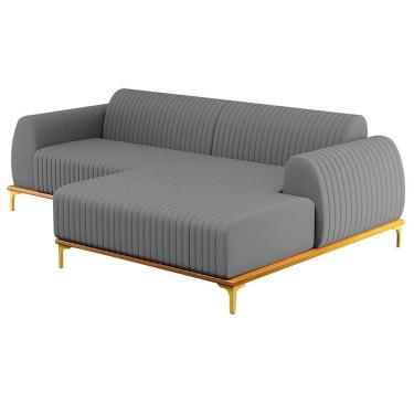 Imagem de Sofá 230cm 4 Lugares Com Chaise Direito Pés Gold Molino C-416 Linho Cinza Escuro - Domi
