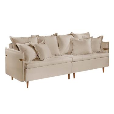 Imagem de Sofá Fixo Atlas 3 Lugares Luxo 2,20 M Castellar Móbile Veludo Bege Claro