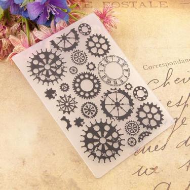 Imagem de Pasta de gravação de plástico com padrão de fundo de engrenagens, impressões texturizadas em 3D, fundo de roda de engrenagem, modelo de pasta para fazer cartões, scrapbooking, papel, artesanato