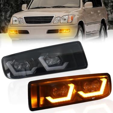Imagem de PGTOPONE Switchback branco e âmbar LED para-choque dianteiro luz de neblina DRL âmbar sequencial característica de seta compatível com Lexus LX470 1998-2007, substitui farol de neblina OEM, 81049