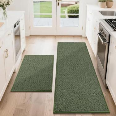Imagem de COSY HOMEER - Tapetes de cozinha antiderrapantes laváveis 61 cm x 91 cm + 61 cm x 152 cm tapetes de cozinha absorventes para piso resistente a manchas conjunto de 2 tapetes de cozinha para pia, verde