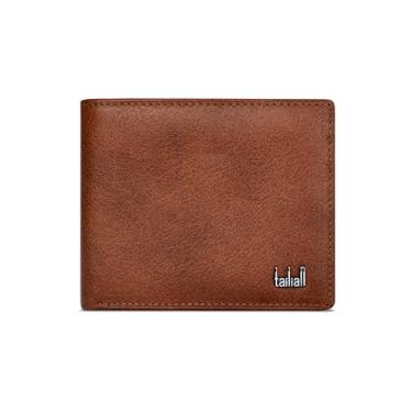 Imagem de Carteira masculina de couro legítimo, fina, 11 bolsos, 5 compartimentos rápidos para negócios e cartões, Café, liso
