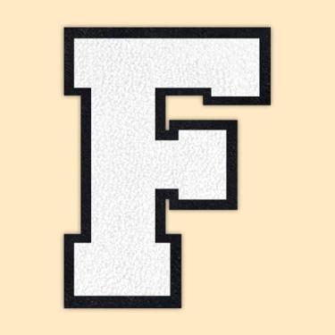 Imagem de QianSiLi Adesivos de letras universitárias de chenille branco de 11 cm, letras grandes para jaquetas Letterman, moletons com capuz, mochilas, coletes, roupas, adesivos individuais da letra F