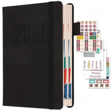 Imagem de Agenda mensal 2026 de capa mole com suporte elástico para caneta, exibição de 12 meses, design minimalista para organizar e adultos elegantes (inglês) - preto