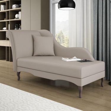 Imagem de Divã Recamier Chaise Longue Valentina Clássico Com Pés De Madeira Veludo Bege - Desk Design
