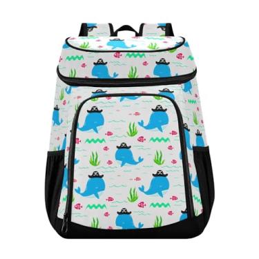 Imagem de Wassud Baleias com chapéus, mochila térmica para mulheres e homens, 36 latas à prova de vazamento, lancheira para piquenique, praia, acampamento, 33 x 20 x 43 cm