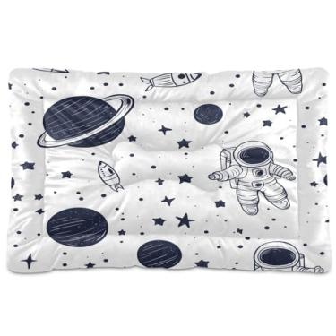 Imagem de Wassud Cama de cachorro com padrão espacial para cães pequenos, tapete lavável para animais de estimação, cama de gato para dormir, viagens, 45 x 61 cm