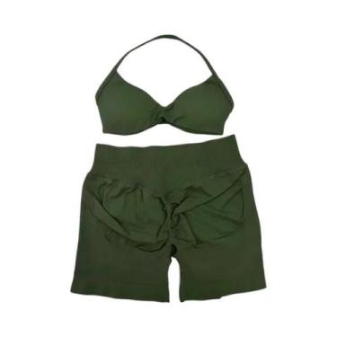 Imagem de Conjunto De Top E Shorts Sem Costura De Cintura Alta Para Academia 2 P