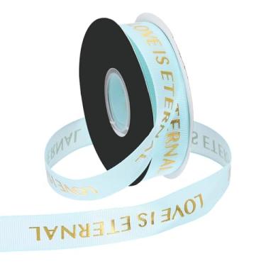 Imagem de PATIKIL Fita de gorgorão personalizada, 2,5 cm x 1,5 m, fita de poliéster Love is Eternal para festas de fim de ano, decoração de casamento, embrulho de presente, azul celeste