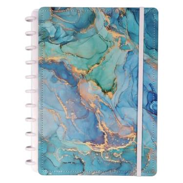 Imagem de Caderno Inteligente Mármore, 80 Folhas, Espiral, Capa Dura com Design Mármore, Couro fake, Tamanho grande A4, 11 discos, folhas removiveis (Turquesa)