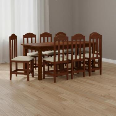 Imagem de Conjunto Mesa Com 6 Cadeira Estofada Madeira Maciça Bege - Castanho